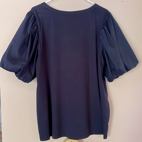 Chico’s Size (4) XXL Navy Puff Sleeve Embroidered Women’s Pullover Top - Picture 4 of 6
